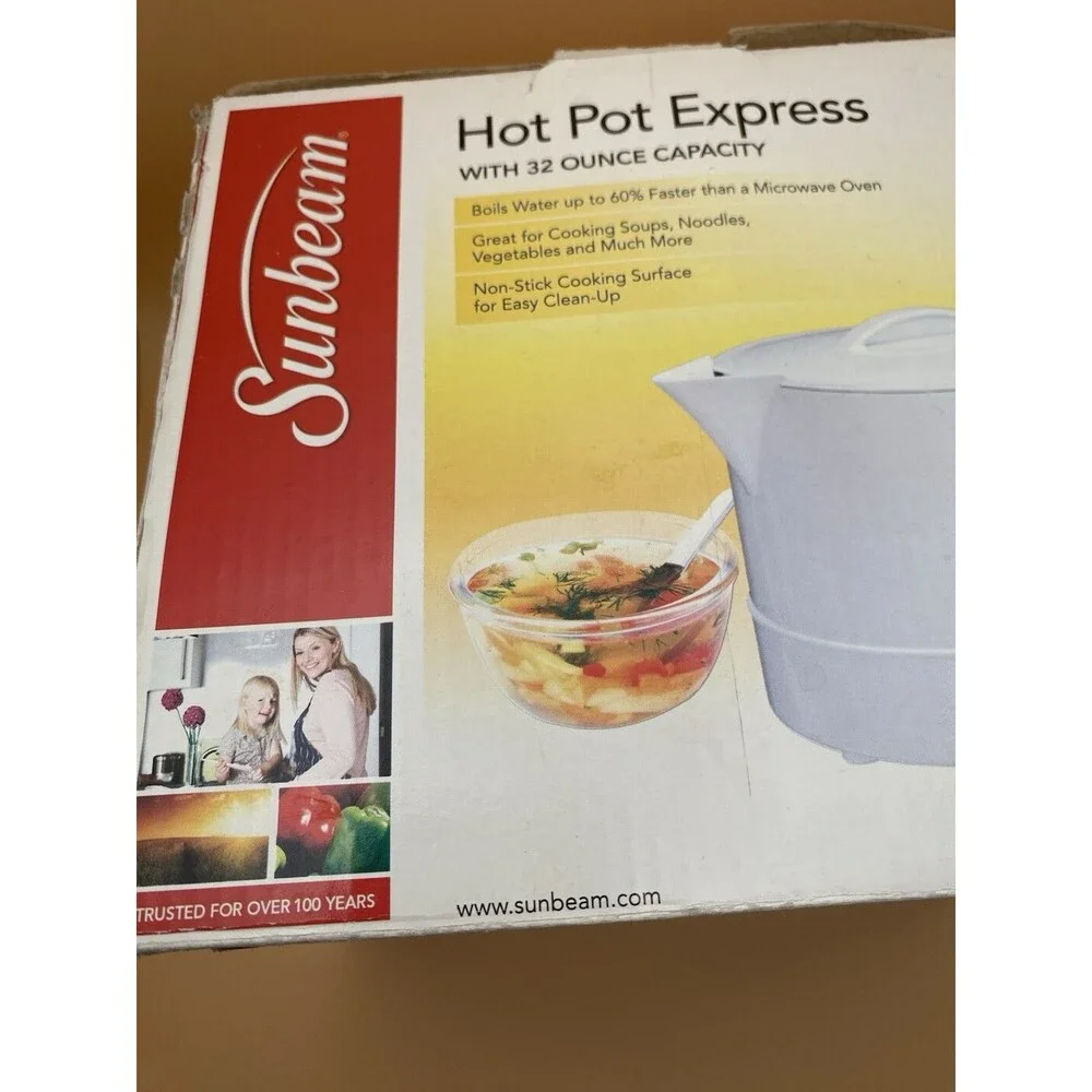 Sunbeam Hot Pot Express Electric Adjustable Heat White 32 Ounce-Tested Working